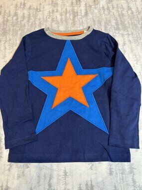 NWOT Mini Boden Blue Big Star Applique Long Sleeve Tee 5-6Y